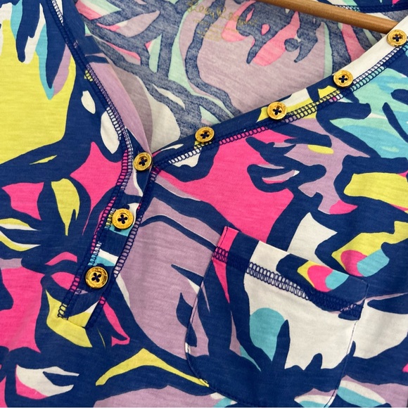 Lilly Pulitzer 3/4 Sleeve 100% Pima Cotton V-Neck T-Shirt Floral Dress Small - Picture 2 of 3
